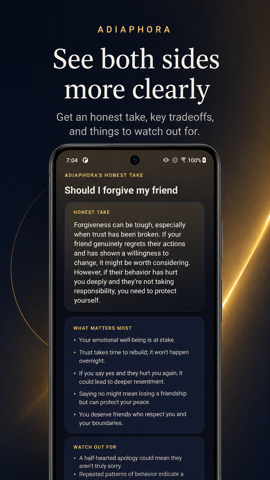 Adiaphora honest take screen