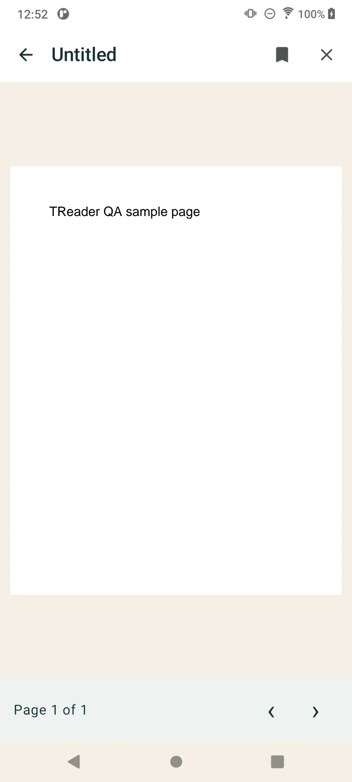 TReader PDF reading view showing page navigation for a QA sample document