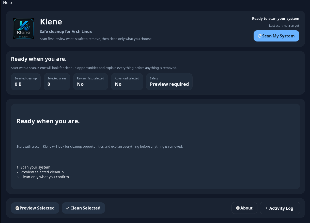 Klene preview selected cleanup screen