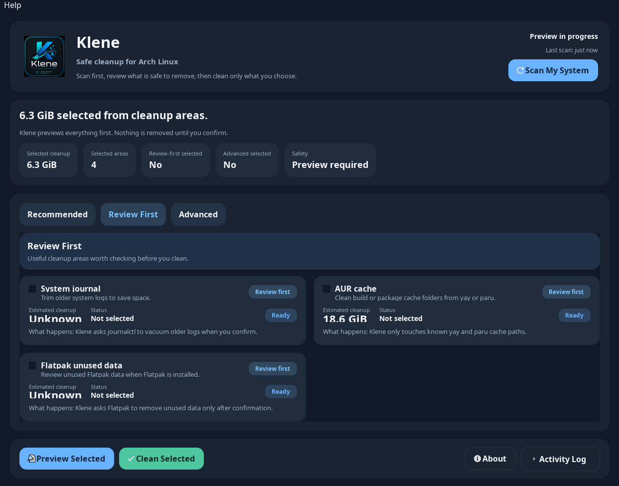 Klene review first cleanup tab