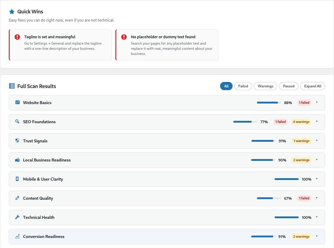 Treder Website Fix Finder screenshot