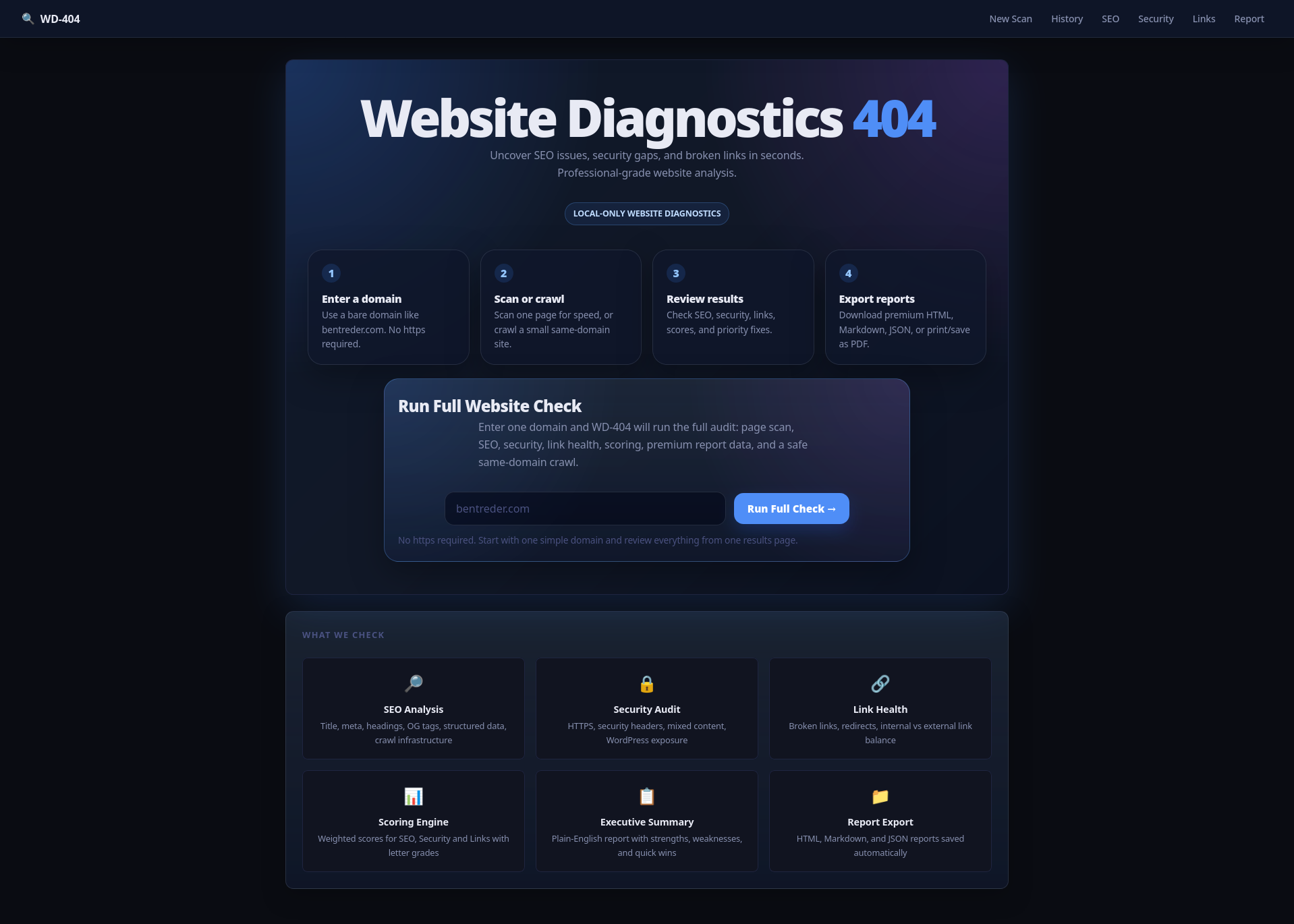 WD-404 local dashboard home screen