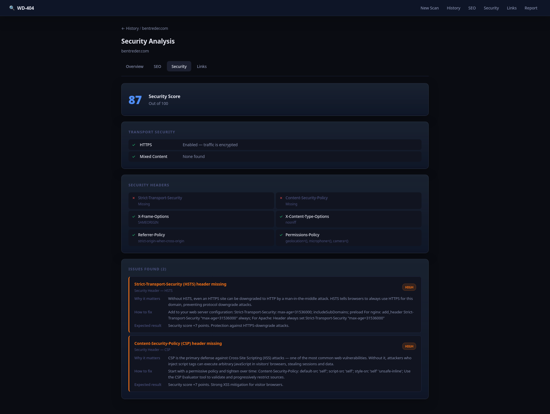 WD-404 security detail page