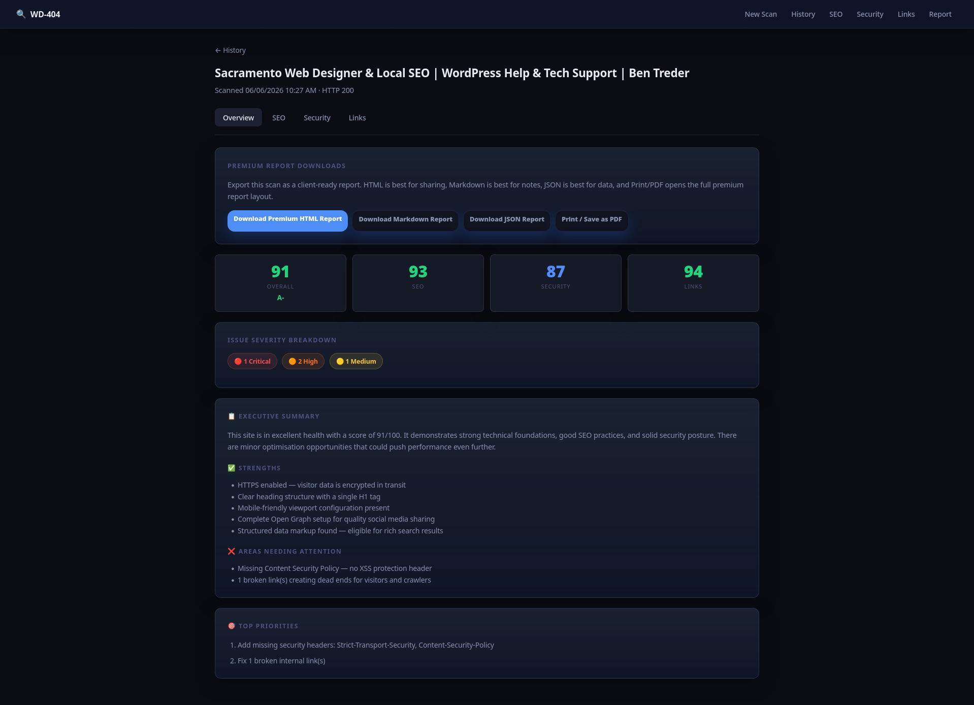 WD-404 exportable report page