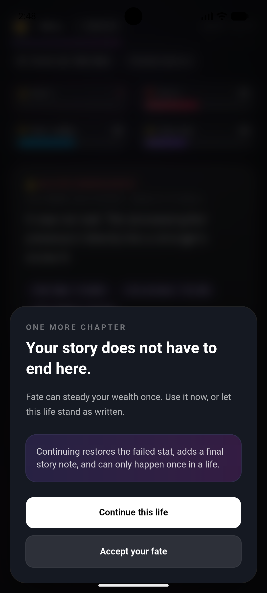 Wildcard Life one more chapter choice to continue or accept your fate
