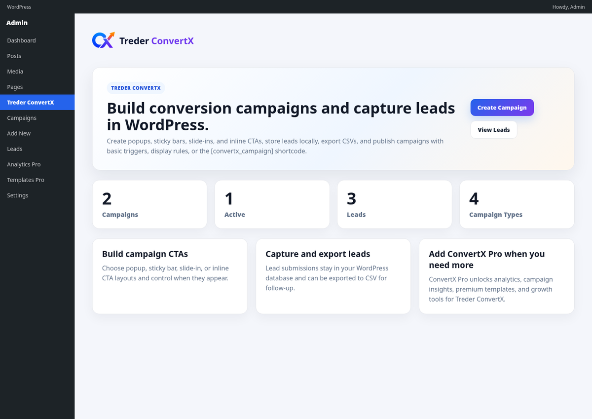 Treder Lead Capture Campaigns dashboard overview